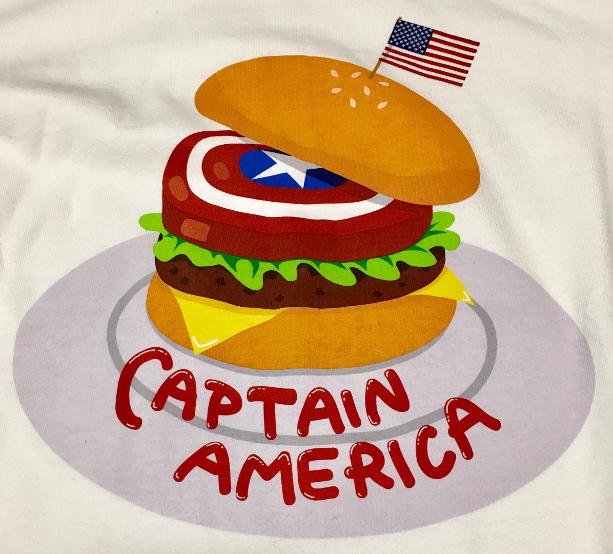 振幅 クリップ パイント キャプテン アメリカ ハンバーガー T シャツ のために サークル 感心する